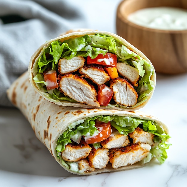 Vector savory grilled chicken wrap a flavorful fusion of juicy meat fresh veggies and creamy sauce