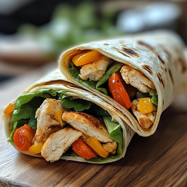 Vector savory grilled chicken wrap a flavorful fusion of tender meat fresh veggies and warm tortilla