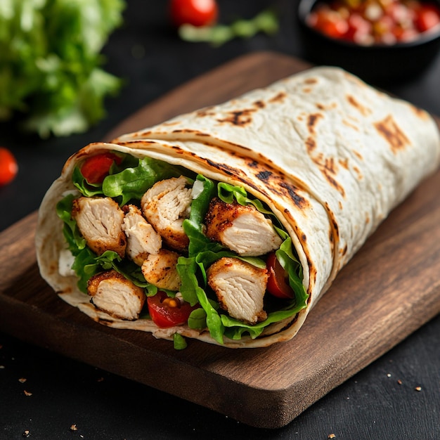 Vector savory grilled chicken wrap a flavorful fusion of tender meat fresh veggies and warm tortilla