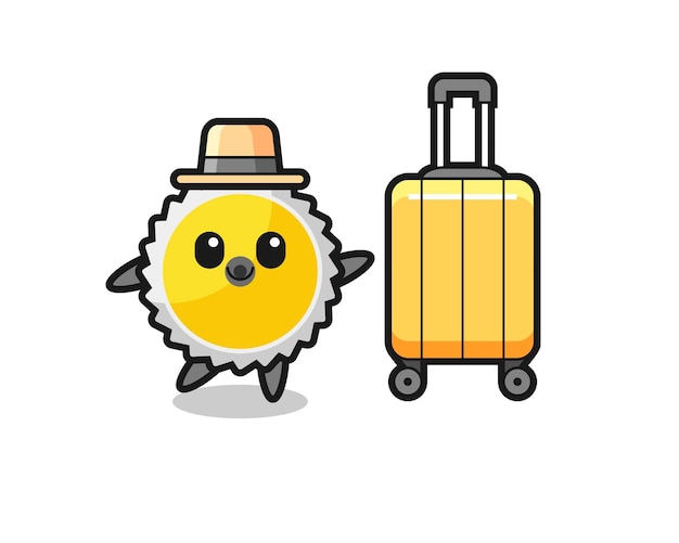 Saw blade cartoon illustration with luggage on vacation