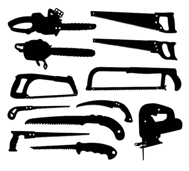 saw and chainsaw tools silhouette