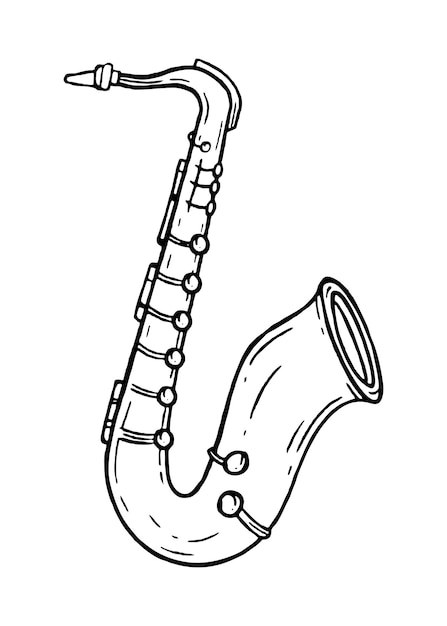 The saxophone is a musical instrument in the style of hand drawn Vector black and white doodle