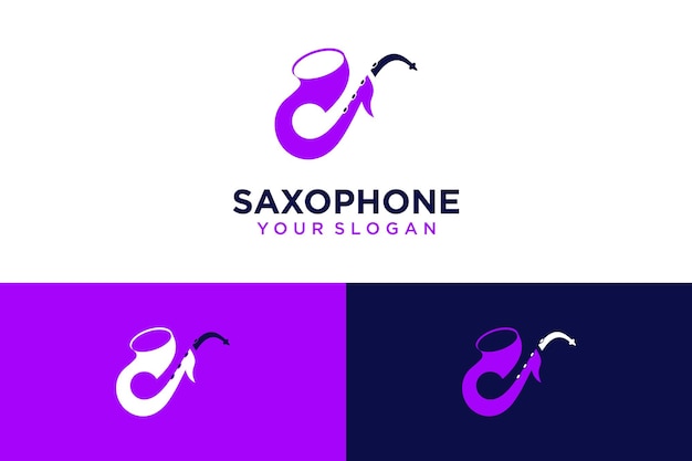 saxophone logo design with notes and music