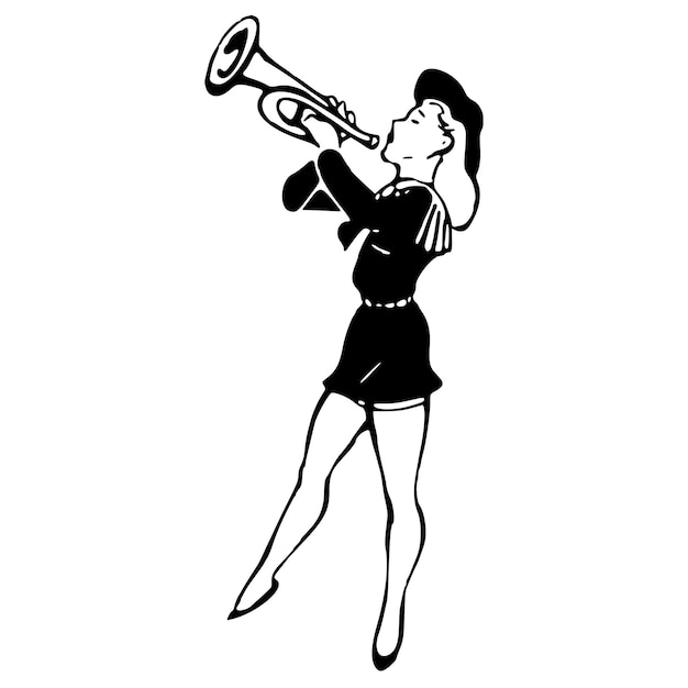 saxophone play on woman design vector art black and white