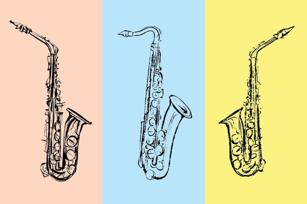 Saxophone. Textured ink brush drawing