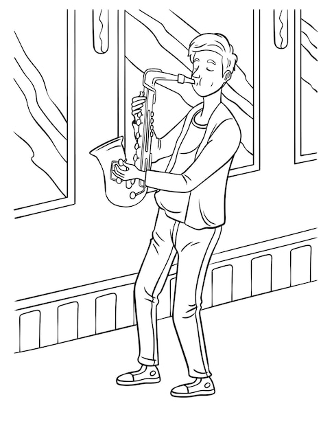 Saxophonist Coloring Page for Kids