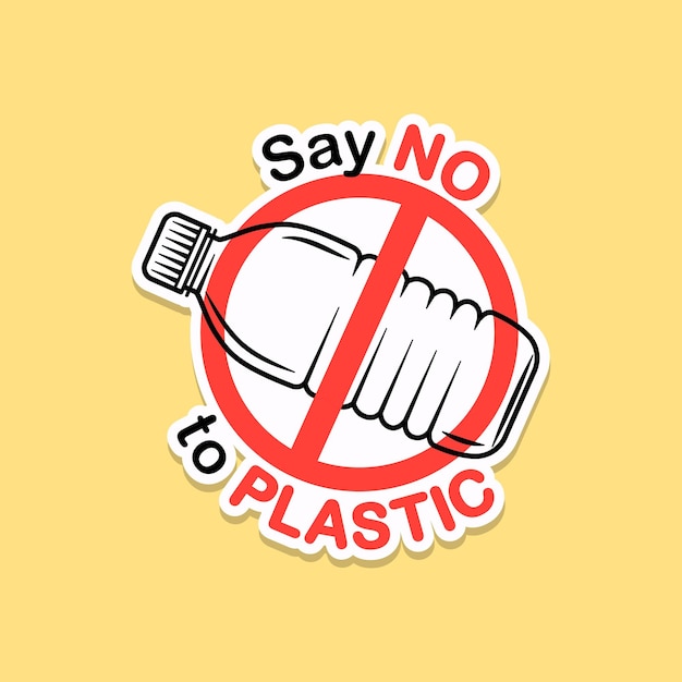 Say no to plastic text plastic free lifestyle vector illustration