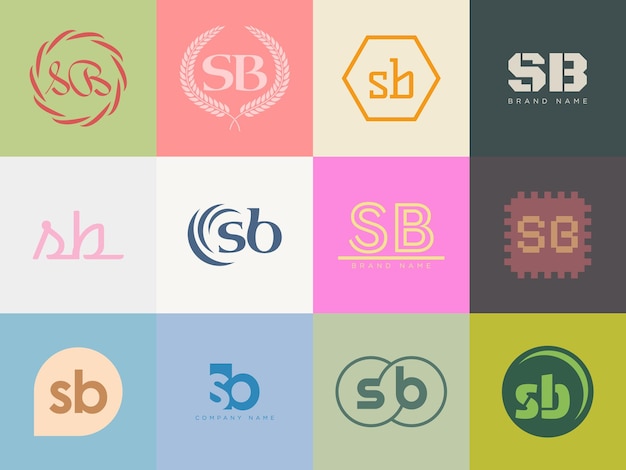 Vector sb logo company template letter s and b logotype set different classic serif lettering and modern bold text with design elements initial font typography