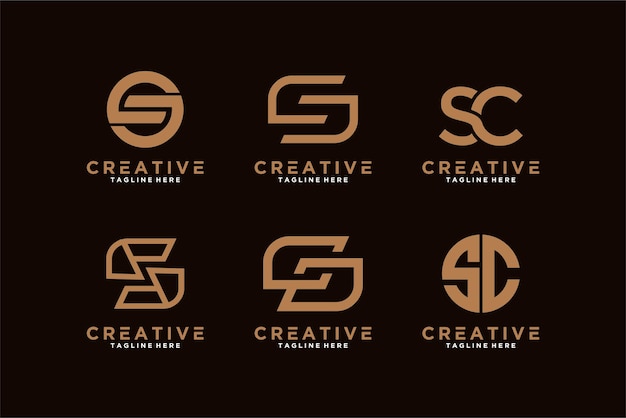 sc initial logo designs vector and business cards