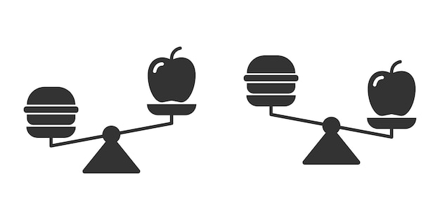 Scale icon wth burger and apple on Healthy nutrition concept Flat vector illustration