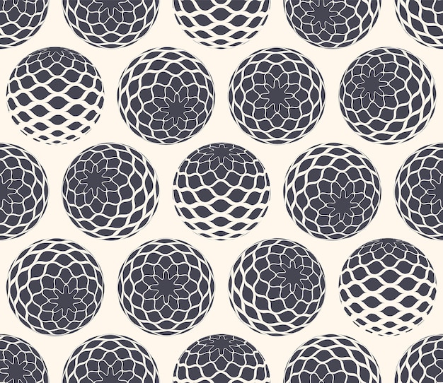 Vector scale patterned balls in different positions psychedelic art seamless abstract vector black white background freaky acid trip crazy tileable wallpaper weird spheres hypnotic abstraction illustration