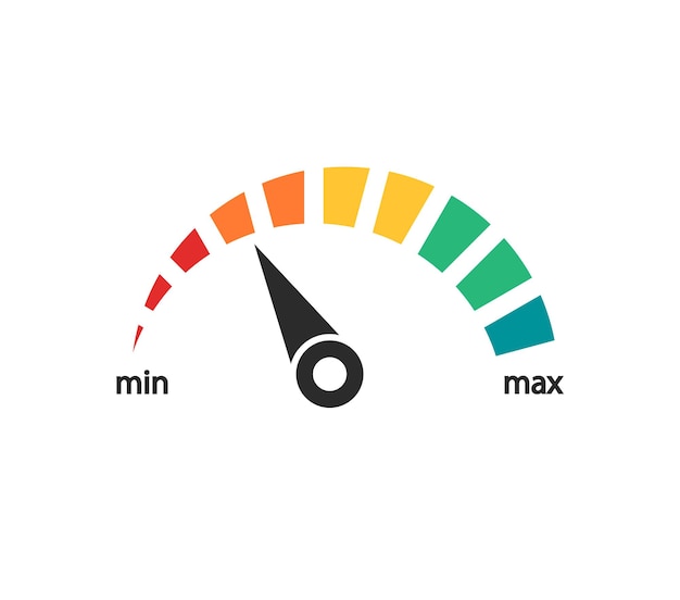 Scale with arrow. Speedometer. Power levels. Vector icon.