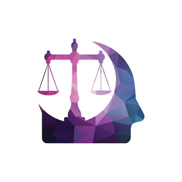 Scales in the human head logo concept. Head icon with a justice weight scale vector.