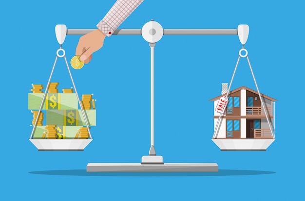 Vector scales with house and money. real estate