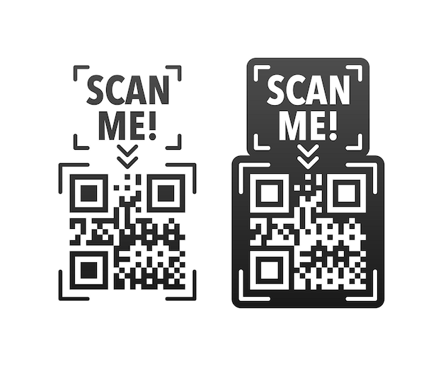 Scan me icon with QR code Inscription scan me QR code label