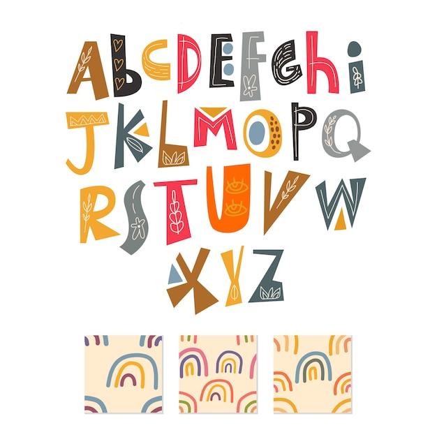 Scandinavian alphabet and seamless pattern set