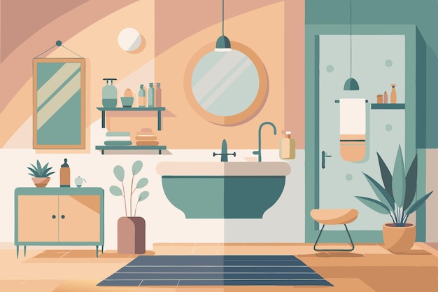 Vector scandinavian bathroom modern flat illustration background