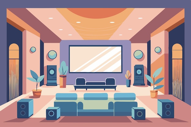 Vector scandinavian home theater modern flat illustration background