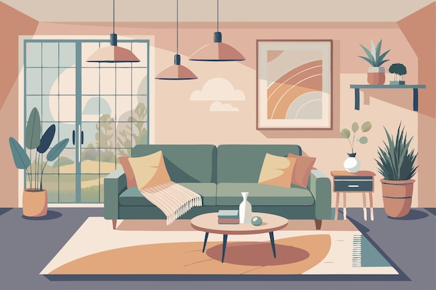 scandinavian living room modern flat illustration background