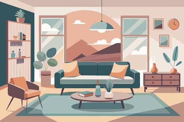 scandinavian living room modern flat illustration background