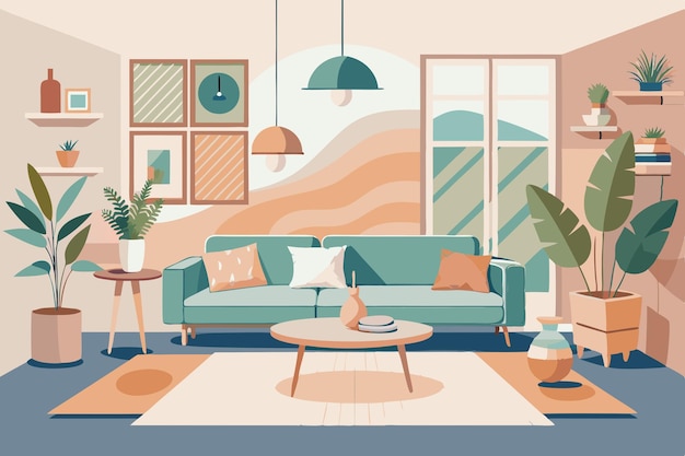 scandinavian living room modern flat illustration background