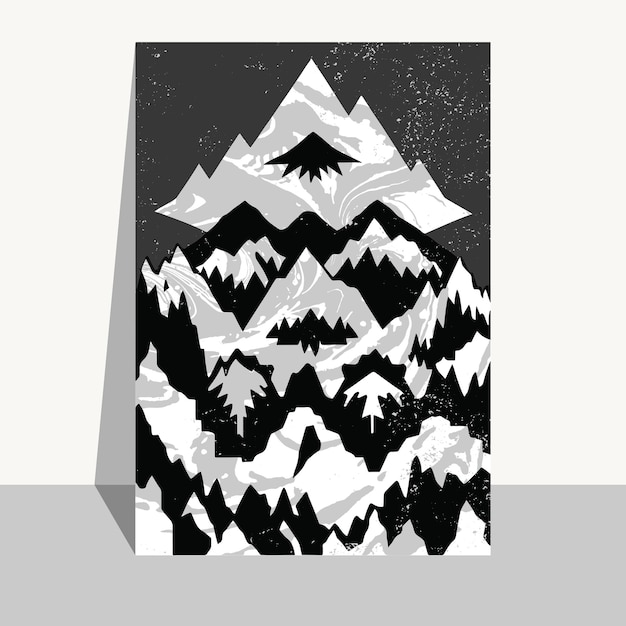 Vector scandinavian poster nordic landscape vector black and white landscape mountains