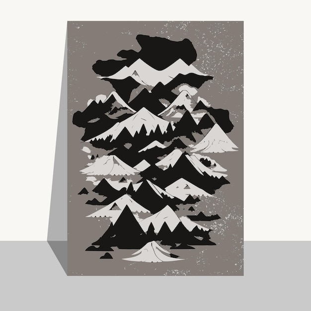 Scandinavian Poster Nordic Landscape Vector Black and White Landscape Mountains