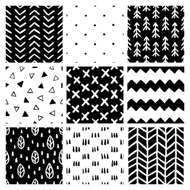 Scandinavian style abstract seamless patterns set. 