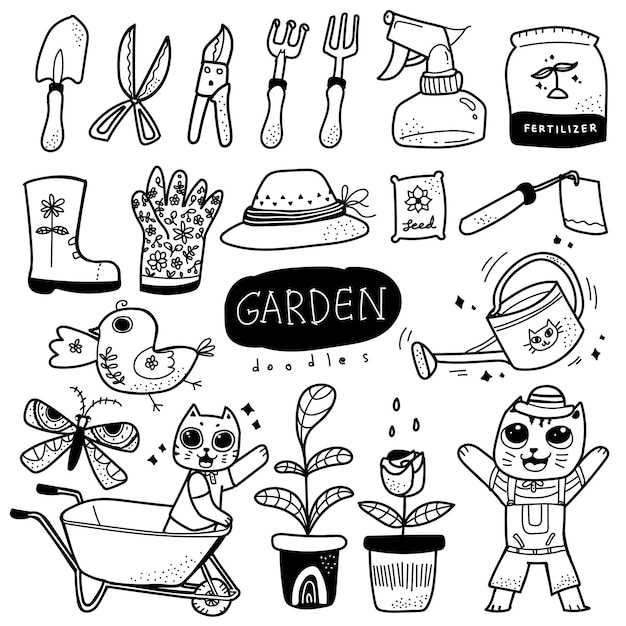 SCANDINAVIAN STYLE GARDENING DOODLE HAND DRAWN ILLUSTRATION