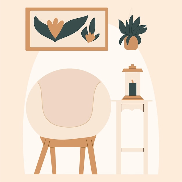 Vector scandinavian style room interior design vector illustration