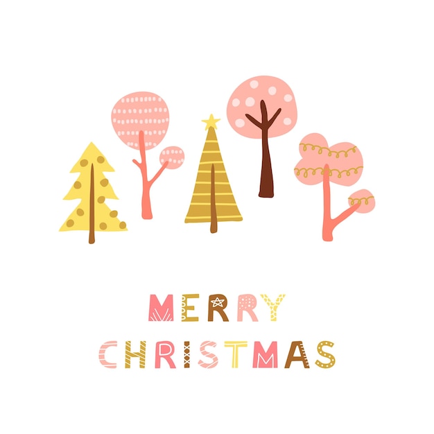 Scandinavian trees and lettering Merry Christmas