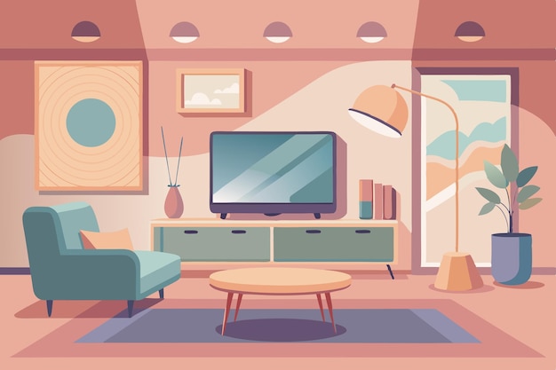 scandinavian TV room modern flat illustration background