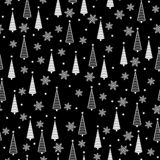 Scandinavian winter forest handdrawn seamless background New Year