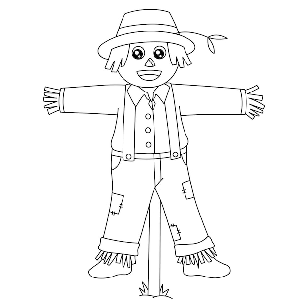 Scarecrow Coloring Page Isolated for Kids