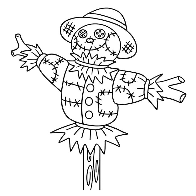 Scarecrow Isolated Coloring Page for Kids