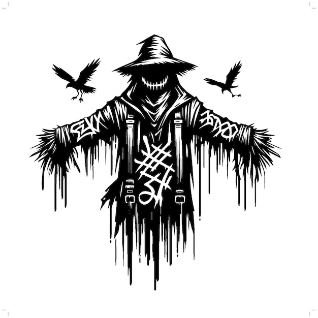 Scarecrow silhouette horror character in graffiti tag hip hop street art typography illustration