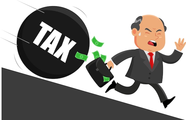 Scared Business Boss Man Cartoon Character Running Away From Big Ball Tax Vector Illustration