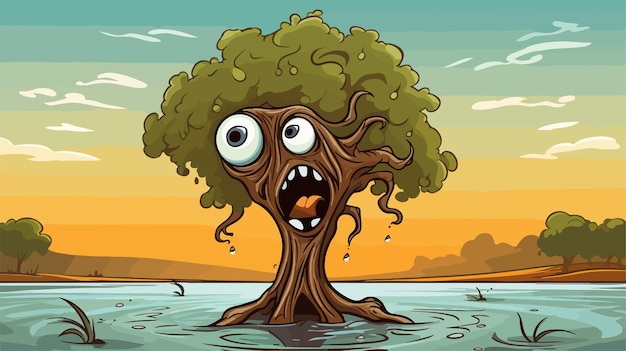 Vector scared cartoon tree illustration