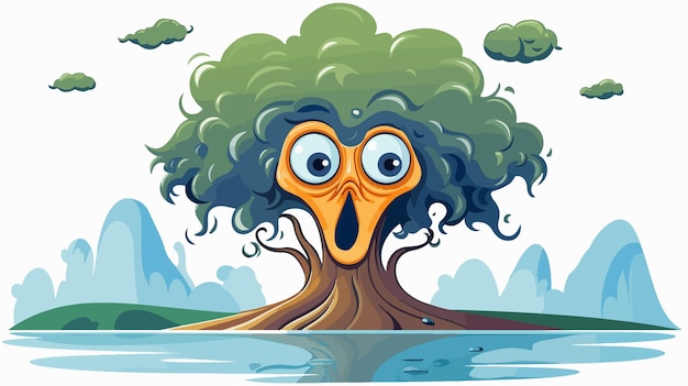 Vector scared cartoon tree illustration