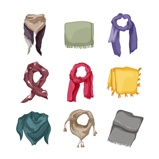 Scarf women set cartoon vector illustration