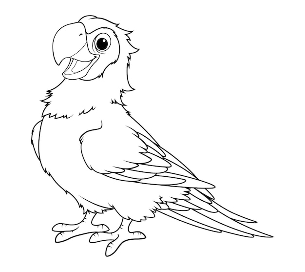 Scarlet Macaw Cartoon Animal Illustration BW