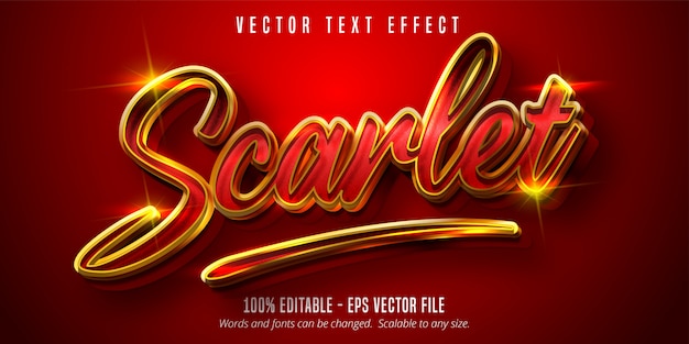 Scarlet text, shiny gold and red color style editable text effect