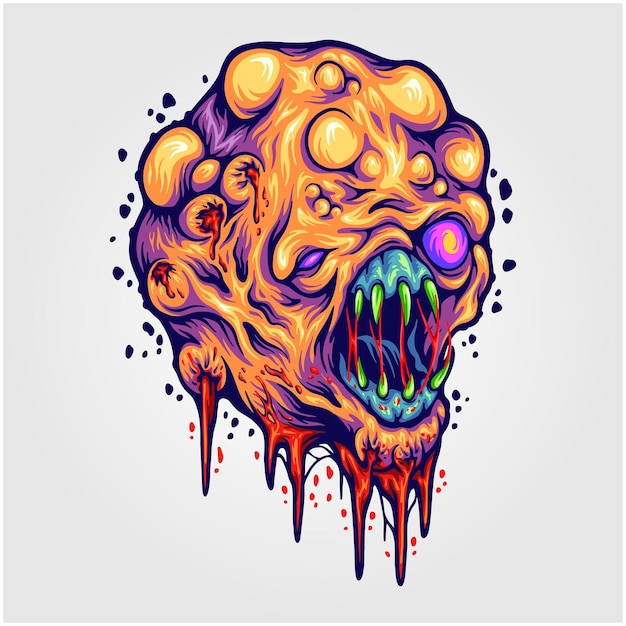 Scary alien brain monster illustration