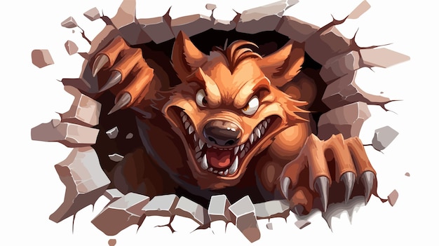 Vector scary boar animal mascot character breaking through