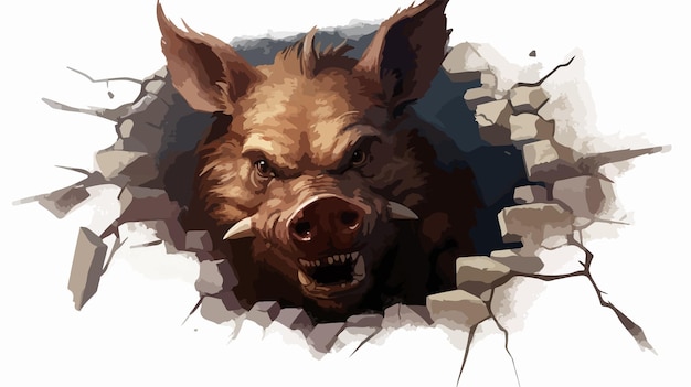 Vector scary boar animal mascot character breaking through