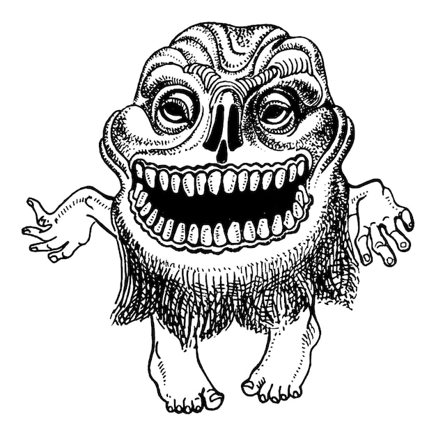 Vector scary brownie or goblin fairytale monster freehand drawing