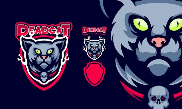 Scary cat with skull necklace mascot logo