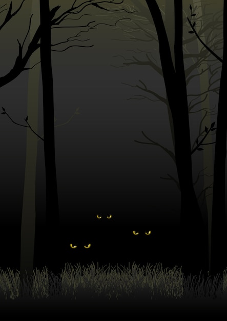 Scary eyes staring and lurking from dark woods