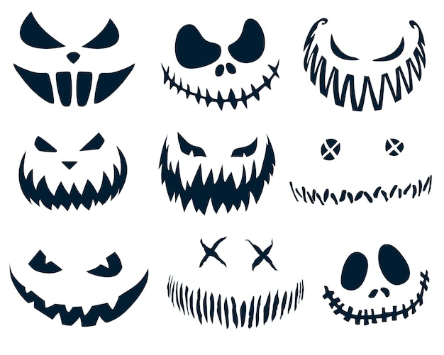 Vector scary faces of halloween pumpkin or ghost