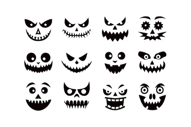 Scary and Funny Halloween Pumpkin and Ghost Faces Vector illustration